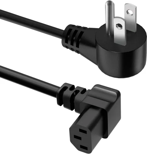 Vista 7 de Cable de alimentación de CA de 3 clavijas de 4 pies, cable de repuesto de enchufe en ángulo 90, NEMA 5-15P a C13, compatible con TV, escritorio