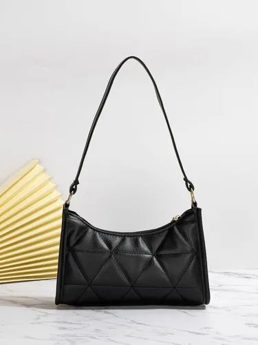 Vista 2 de SweatyRocks Bolso de mano acolchado geométrico minimalista para mujer, bolso de mano liso