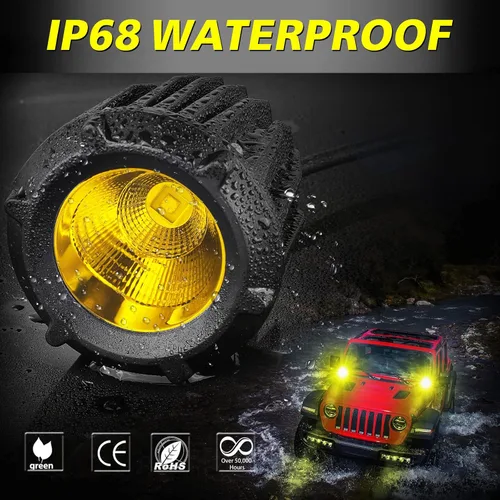 Vista 5 de AKD Parte 3.5 "Luces antiniebla LED ámbar redondas 50 W Combo Luces todoterreno redondas Spot Flood Combo Beam Round LED Fog Lights Ditch Lights
