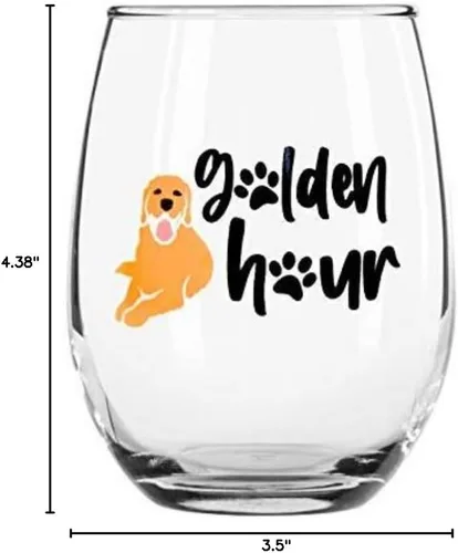 Vista 4 de Golden Retriever Golden Hour - Copa de vino sin tallo, regalos divertidos para mujeres, mamá, mejor amiga, hermana, novia, esposa, amantes