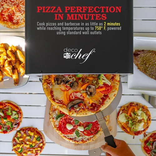 Vista 3 de Deco Chef Horno de Pizza Eléctrico, Piedra de Cerámica de 12 Pulgadas y Parrilla, 1800W, Hornea hasta 750 Grados para Pizza Artesanal de Encimera