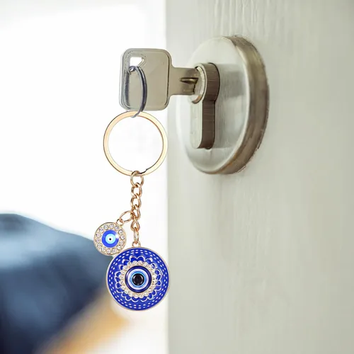 Vista 4 de Llavero contra el mal de ojo, llavero brillante contra el mal de ojo con llavero de amuleto de buena suerte para mujeres y hombres, Azul