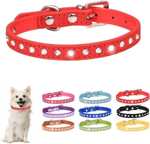 Vista 7 de Collares de perro con diamantes de imitación para perros pequeños, collar de cachorro con diamantes de imitación para niñas, bonito collar de gato