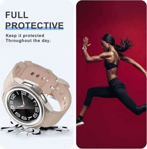 Vista 4 de Paquete de 2 + 4 fundas con protector de pantalla para Samsung Galaxy Watch 6 Classic de 1.693 in, JZK 2 Hard PC Bumper Case + 4 protectores