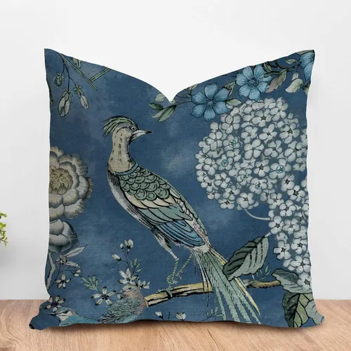 Vista 18 de ArogGeld Fundas de almohada de granja de camelia y pavo real, color rosa, rubor, chinoiserie, pájaro, blanco, lino, funda de cojín chinoiserie