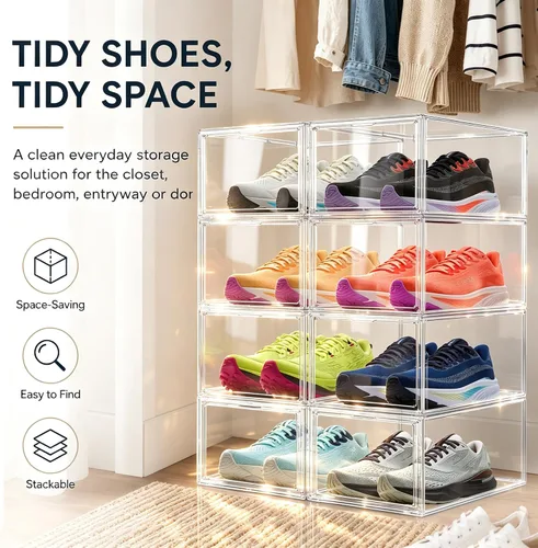 Vista 7 de 1 paquete de cajas de zapatos de acrílico transparente para tamaño 12