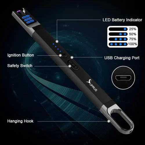 Vista 3 de SUPRUS Encendedor eléctrico de arco para velas, resistente al viento, sin llama, recargable por USB, con luz LED, para velas, camping, barbacoa