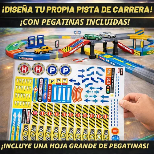Vista 3 de Set de ensamble de "mi primera pista de carrera", incluye 3 autos a presión