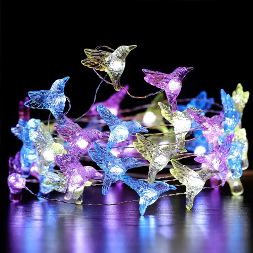Vista 3 de WSgift Guirnalda de luces decorativas de colibrí, 13.85 pies, 40 luces LED blancas frías resistentes a la intemperie, funciona con pilas, 8 modos