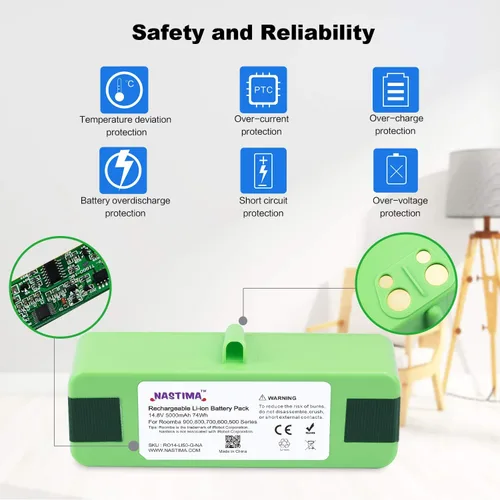 Vista 4 de NASTIMA Batería de repuesto de 14.8V 5000mAh compatible con iRobot 960 980 981 970 965 801 805 850 860 877 890 891 895 695 694 690 685 680 677 675