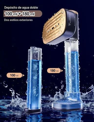 Vista 8 de Vaporizador de viaje para ropa, vaporizador portátil de mano para ropa, calentamiento rápido de 15 segundos, 2 tanques de agua