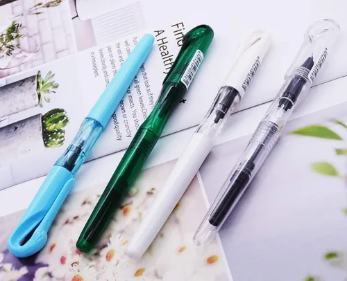 Vista 9 de Juego de 12 piezas de plumas estilográficas Jinhao Swan Fude de punta curvada (de fino a ancho) color transparente con estuche desechable