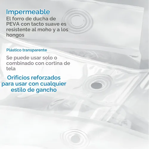 Vista 3 de InterDesign PEVA calibre 3 forro de cortina de ducha – resistente al moho, última intervensión de PVC, 100% poliéster, Transparente, Estándar