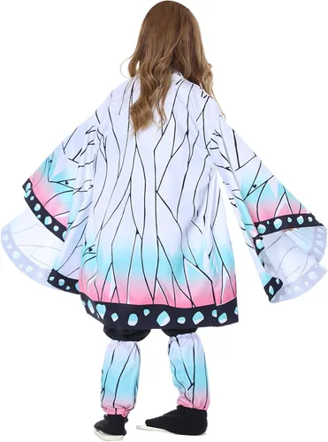 Vista 4 de Disfraz de cosplay morado, conjunto completo de kimono de anime, traje negro, traje completo de Halloween para niños y adultos, talla 110