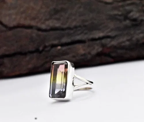 Vista 5 de Anillo de turmalina de sandía, anillo de plata de ley 925, anillo de cuarzo turmalina, anillo de mujer, anillo de declaración, anillo hecho a mano