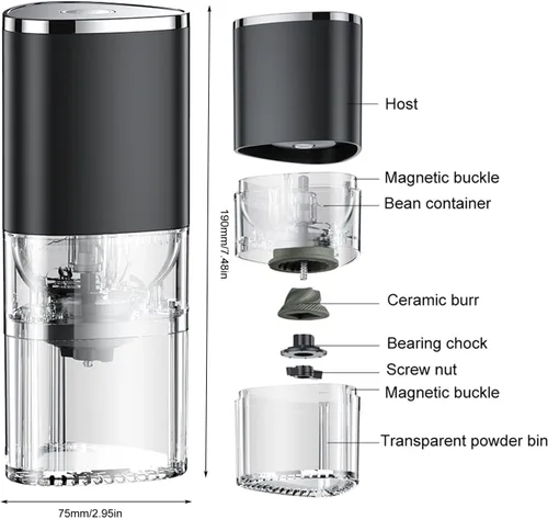 Vista 6 de Molinillos de café para uso doméstico, molinillo de café de rebabas, cafetera con molinillo de carga USB integrada, molienda gruesa y fina, adecuada