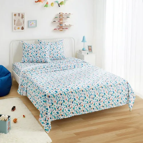 Vista 38 de Amazon Basics Juego de sábanas para niños de microfibra ligera, suave y fácil de lavar, 3 piezas, tamaño Twin, Aqua brillante, diseño sólido