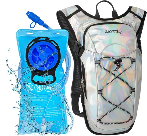 Vista 9 de Mochila de hidratación reflectante, paquete de hidratación, mochila de agua con vejiga de hidratación de 2 litros, esencial para festivales, paquete