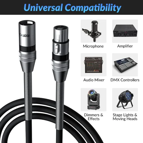 Vista 8 de Paquete de 2 cables de iluminación de escenario DMX de 4 pies, cable XLR macho a hembra de 3 pines, compatible con conexión de audio de micrófono