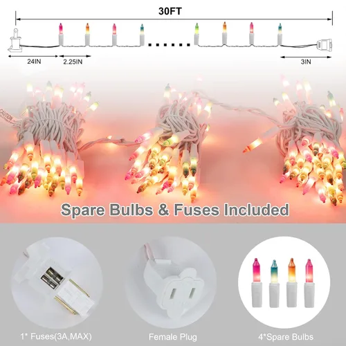 Vista 3 de LJLNION 3 juegos de luces de cuerda de Pascua, 150 unidades de 30 pies cada una de cable blanco, mini luces de hadas pastel, 120 V con certificación