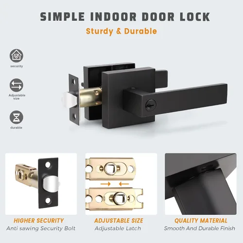 Vista 4 de KNOBWELL - Paquete de 1 manija para puerta delantera con llave y cerradura, manijas de palanca negras para puerta exterior, juego de cerradura