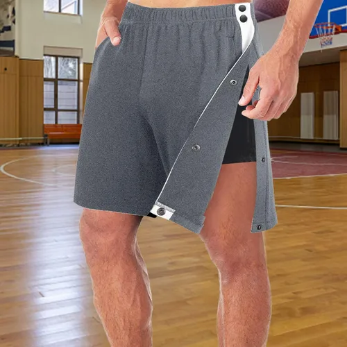 Vista 2 de Pantalones cortos de baloncesto para hombre, pantalones cortos de baloncesto con botón de desgarro, pantalones cortos laterales con abertura alta a