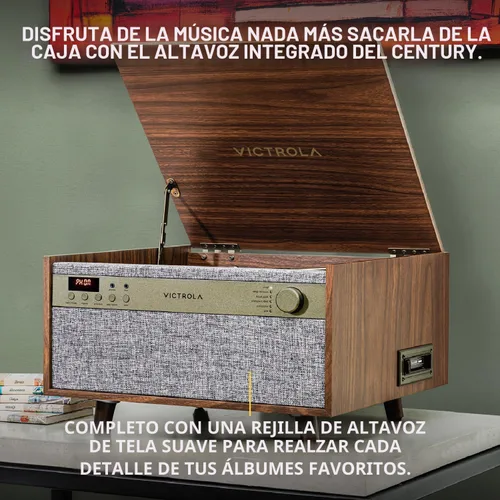 Vista 6 de Victrola Century 6-en-1 Reproductor de discos de vinilo y centro de música – Tocadiscos de 3 velocidades, reproductor de CD y cassette, VINYLSTREAM