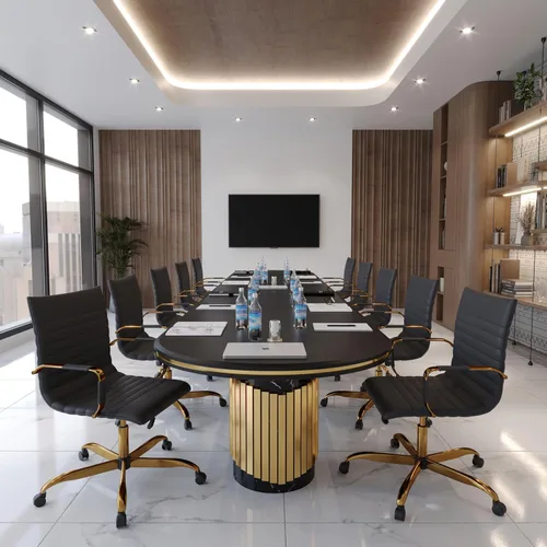 Vista 6 de LeisureMod Harris Silla de oficina con almohadilla suave, silla ejecutiva de piel sintética con base de acero dorado, altura ajustable, bloqueo