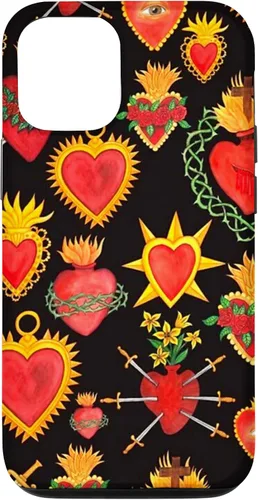 Vista 27 de iPhone 14 Pro Max Hearts Mexican Days of the Dead Latina Milagros Folk Art Fun Case
