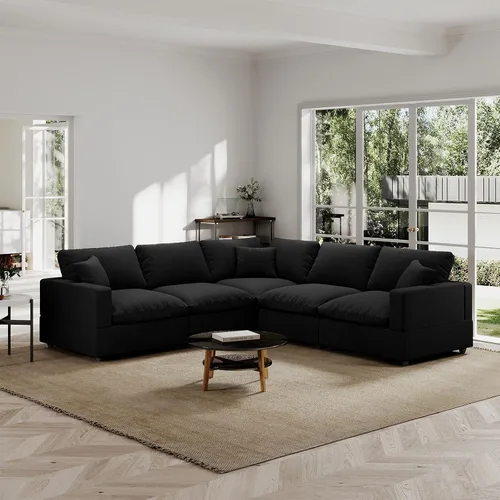 Vista 26 de Sofá seccional moderno de lino en forma de L para sala de estar, sofás modulares con relleno de plumón, fundas de cojín de sofá desmontables, sofá