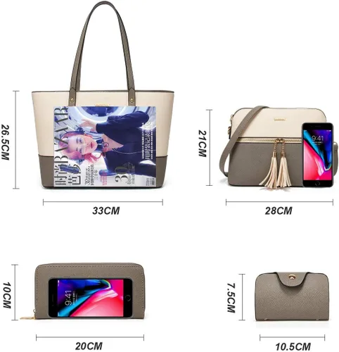 Vista 4 de Bolso de mano de moda para mujer, bolso de hombro, asa superior, juego de 4 piezas