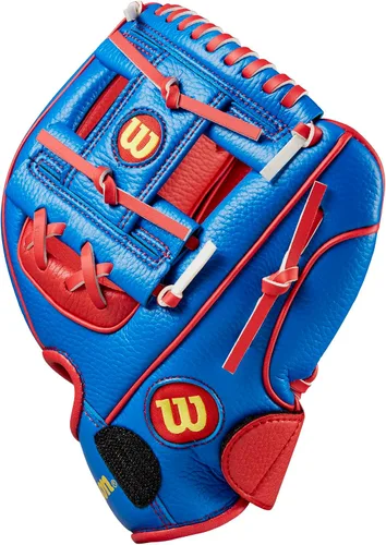 Vista 3 de Wilson A200 - Guantes de béisbol para jóvenes Real/Rojo/Amarillo