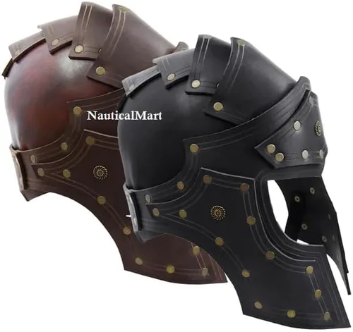 Vista 4 de Beaufort Yelm - Casco medieval de cuero para recreación LARP y fiesta de Halloween, fantasía, armadura vikinga unisex