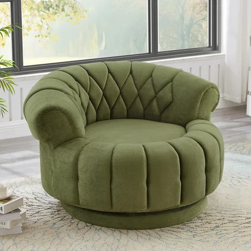 Vista 23 de JIVOIT Silla decorativa de barril giratorio de 360°, sillón redondo giratorio de 36.6 pulgadas con diseño de cojín de doble capa, sofá individual