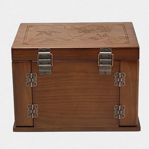 Vista 7 de Caja de almacenamiento multifuncional de madera, caja organizadora de madera maciza con cerradura combinada para joyas, relojes, collares, anillos