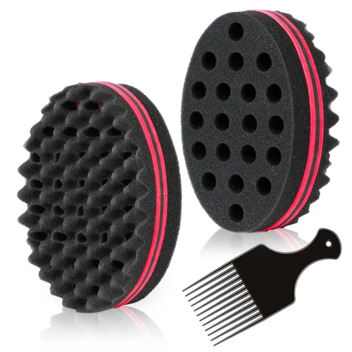 Vista 3 de Magic Twist - Esponja de pelo de peluquería, herramienta de peinado para rizos afro, bobinas, rastas (paquete de 2)