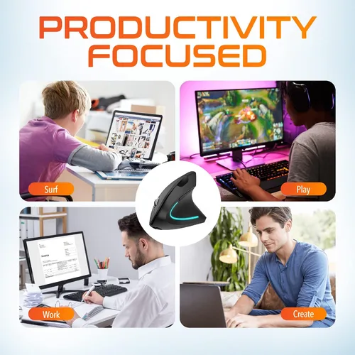 Vista 9 de Delton Ratón inalámbrico ergonómico vertical recargable con par automático USB Dongle, 6 botones, 3 niveles de DPI ajustables (800/1200/2400)
