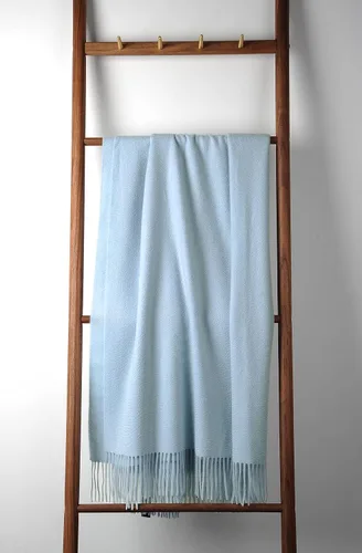 Vista 5 de EP Mode Manta Throw de Cachemira 100% Pura para Sofá, Diseño Clásico con Caja de Regalo (Azul Bebé) Diseño clásico de flecos, tacto suave