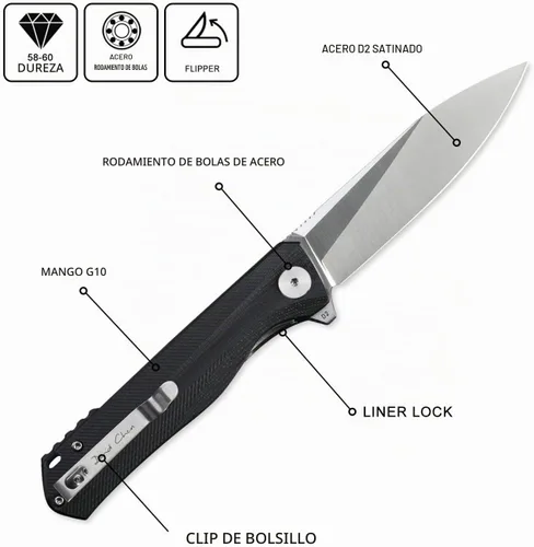 Vista 2 de Petrified fish Mango G10 Hoja de acero D2 2CR13 rodamiento de bolas plegable cuchillo de bolsillo con tapa abatible para acampar, caza, uso diario