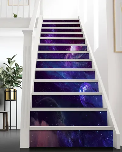 Vista 7 de FLFK Calcomanías para escaleras, calcomanías para escaleras, calcomanías para despegar y pegar, caminos de flores y césped, calcomanías