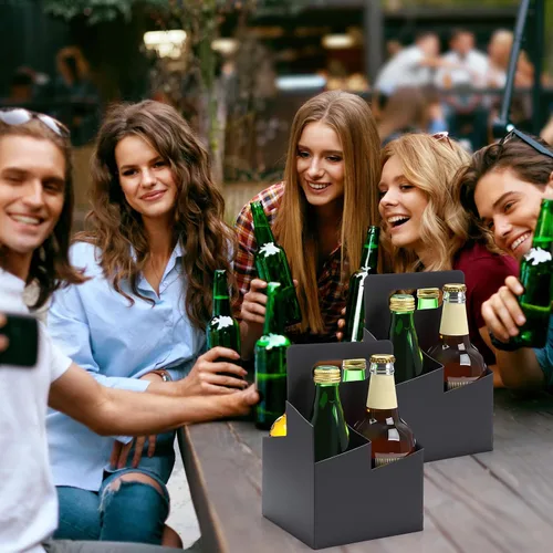 Vista 4 de Jetec 50 piezas Portador de bebidas de 4 tazas con asa, portador de cerveza de cartón kraft, portavasos desechable para bebidas calientes o frías