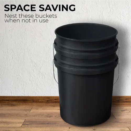 Vista 3 de EconoHome Contenedor de cubo negro de 5 galones sin tapa, asas de metal con agarre de plástico para un fácil transporte, fácil de apilar