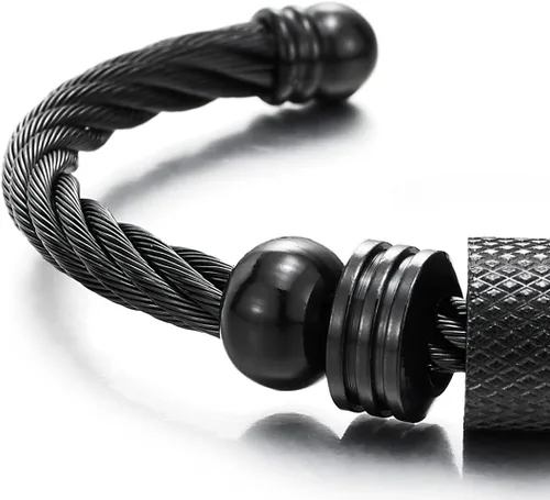 Vista 3 de Brazalete de acero trenzado para hombres y mujeres con abalorios de cuentas, pulido ajustable