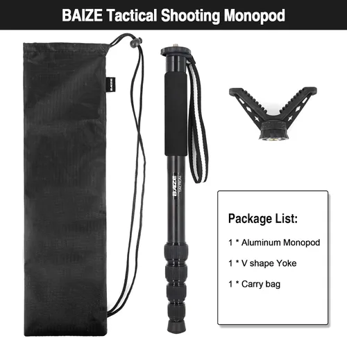 Vista 5 de BZTAC Palo de tiro táctico de aluminio de 5 secciones para caza, monopod, rifle de tiro con yugo en V extraíble de rotación de 360°, 18.9-62.3