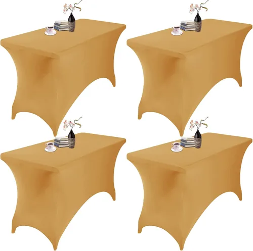 Vista 75 de Paquete de 2 fundas de mesa de elastano impermeables para mesas rectangulares, 6 pies, negras, elásticas, resistentes a manchas, para todas