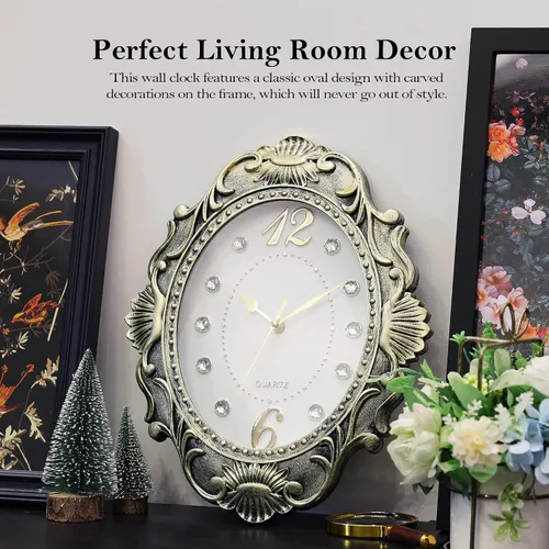 Vista 3 de AYRELY Reloj de pared rústico ovalado de 14 pulgadas, funciona con pilas, reloj silencioso de estilo rústico que no hace tictac, decorativo