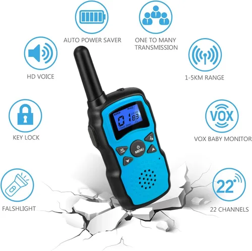 Vista 2 de Wishouse Walkie Talkies recargables para niños, paquete de 4 con 2 cargadores USB, radios bidireccionales de largo alcance para adultos y familia
