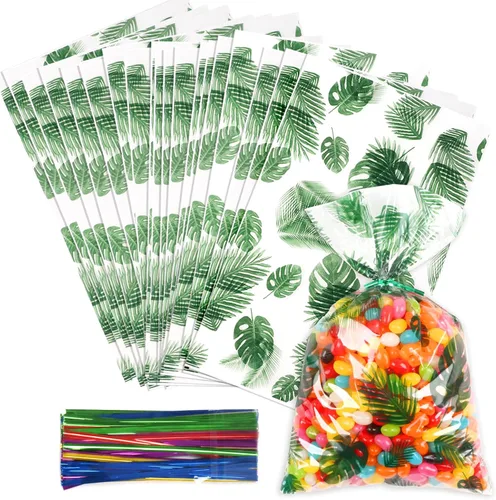 Vista 14 de 100 bolsas de celofán, bolsas de celofán transparente impresas con estrellas doradas de 3 x 5 pulgadas, 100 lazos giratorios, para envolver regalos