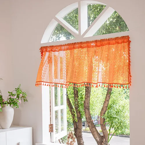 Vista 9 de Deeprove - Cenefa de cortina bohemia negra de 18 pulgadas de largo para cocina y cafetería, cortina corta bohemia de encaje transparente de crochet