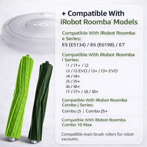 Vista 2 de Paquete de 4 cepillos de goma de repuesto para iRobot Roomba e, i y j Series, compatibles con e5 e6 e7, i1 i2 i3 i4 i6 i7 i8, j6 j7 j8 Plus, Combo